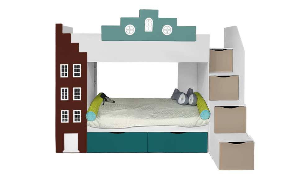Кровать детская двухъярусная с 2 ящиками правая "Амстердам" МАНДАРИН АМСТЕРДАМ 179534 Разноцветный;белый;бежевый Santreyd  - Вид №5