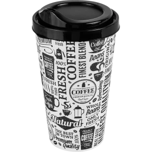 Стакан с крышкой Delinia с декором 550 мл пластик цвет черно-белый