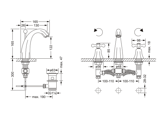 Смеситель для раковины на три отверстия ½" JOERGER Ramses 611.30.300.000 - Вид №1