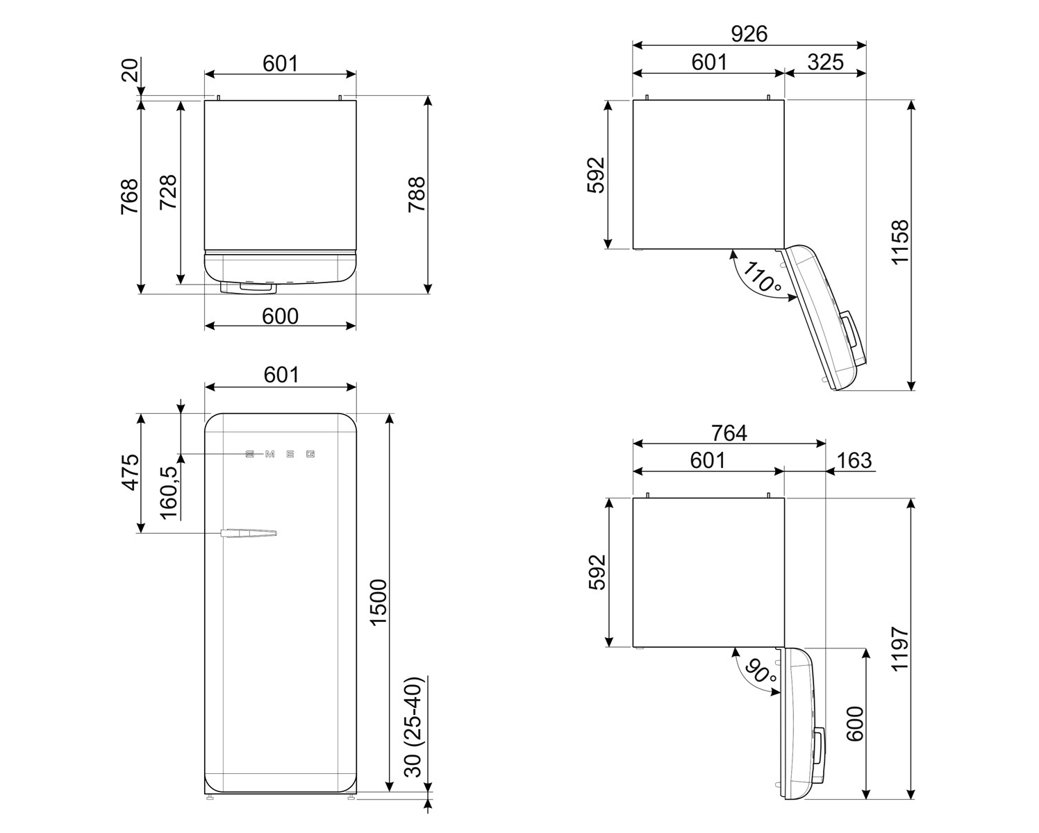 Smeg Отдельно стоящий однодверный холодильник класс а +++ Smeg 50's style sun-id-1379691 - Вид №8