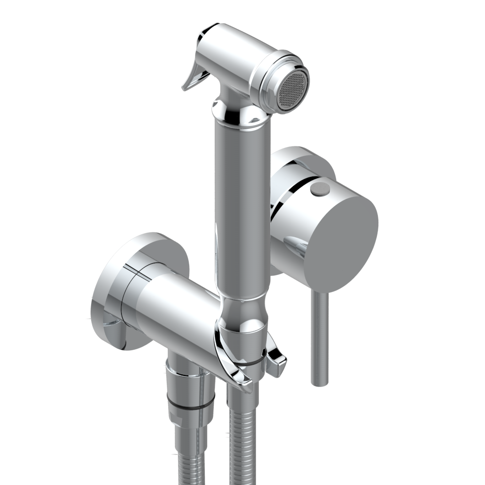 G3V-5840/MBG Комплект для душа, включающий смеситель, армированный шланг 1 м 25 см, ручной душ с курковым распылителем, выход из стены и предохранительный запорный клапан Thg-paris Montaigne marbre blanc Vénus Хром G3V 5840/MBG A02 CAT.A