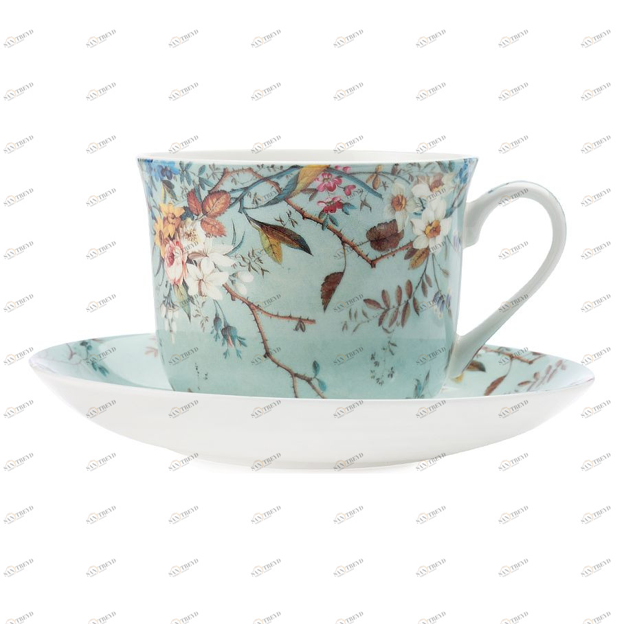 Чашка фарфоровая с блюдцем голубая 480 мл в подарочной упаковке "Луг" MAXWELL & WILLIAMS УИЛЬЯМ КИЛБУРН 00-3946853 Голубой 