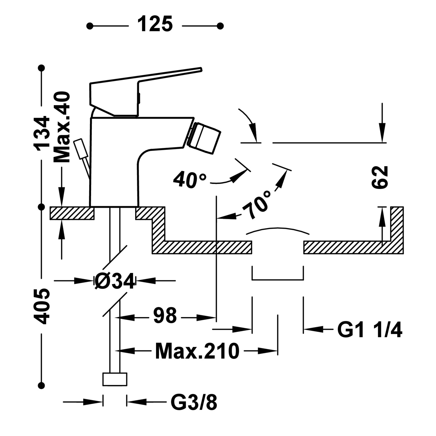 БАЗОВЫЙ однорычажный смеситель для биде с автоматическим сливом-21512010DA TRES Base - Вид №2