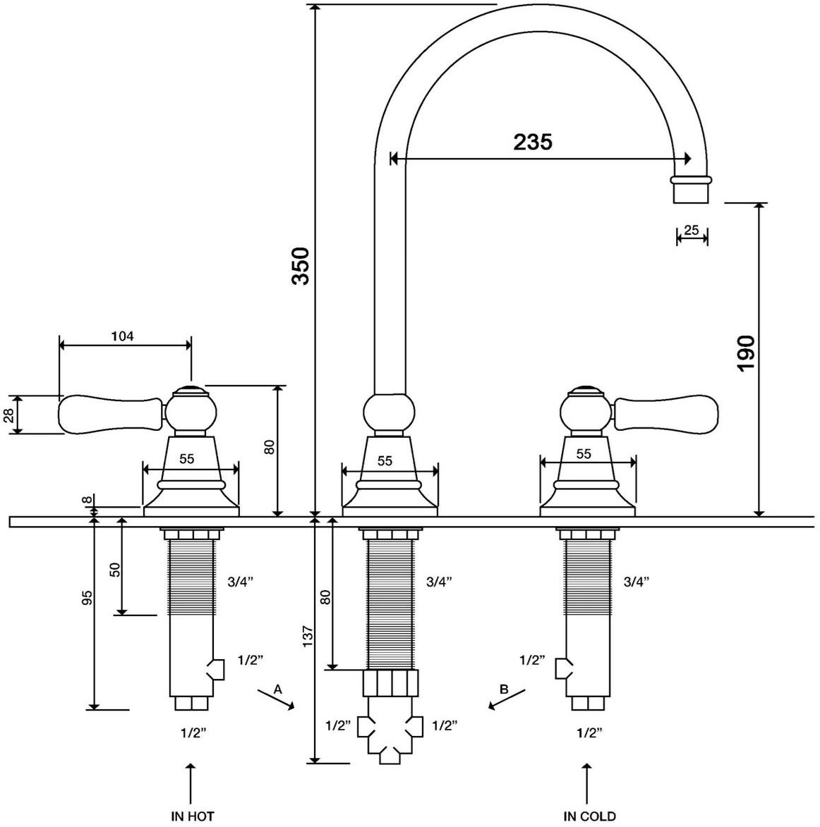 rvb Смеситель для кухни на 3 отверстия Flamant butler 1950.11.29-wo - Вид №1