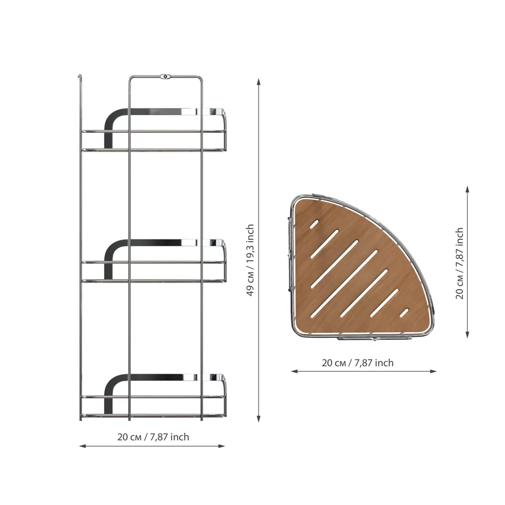 Полка для ванной угловая Wood трехъярусная цвет хром, дерево 84730511 STLM-2036485 Santreyd нет - Вид №4