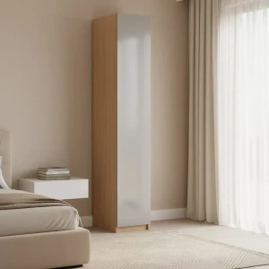 Шкаф распашной Лион серый глянец  40х232,2х54,5  с 2 полками, штангой и ящиком ЛДСП каркас дуб комано