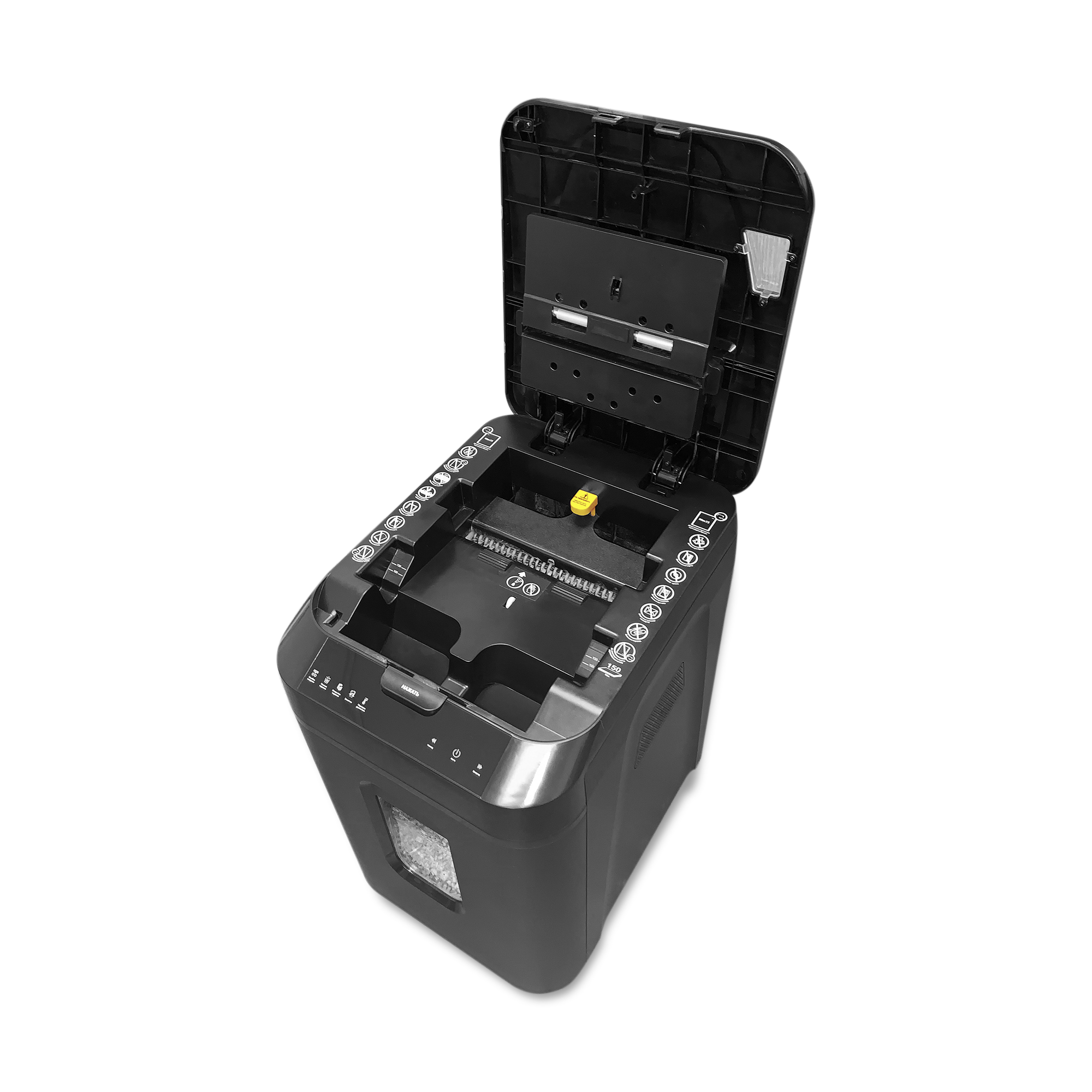 АП40 Уничтожитель документов -4, din p-4 (4 ур-нь секр.), фрагмент 3,9х12мм, автоподача 170 лист (70г/м2), пл.карты/скрепки/скобы, 37 литров Гелеос Santreyd  - Вид №2