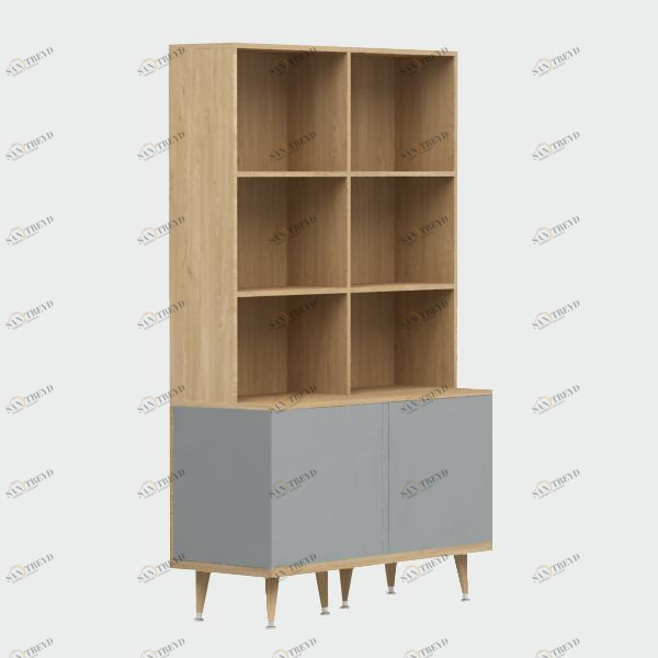 Стеллаж деревянный с 2 дверцами светло-серый Woodi WOODI  00-3966058 Бежевый;серый 