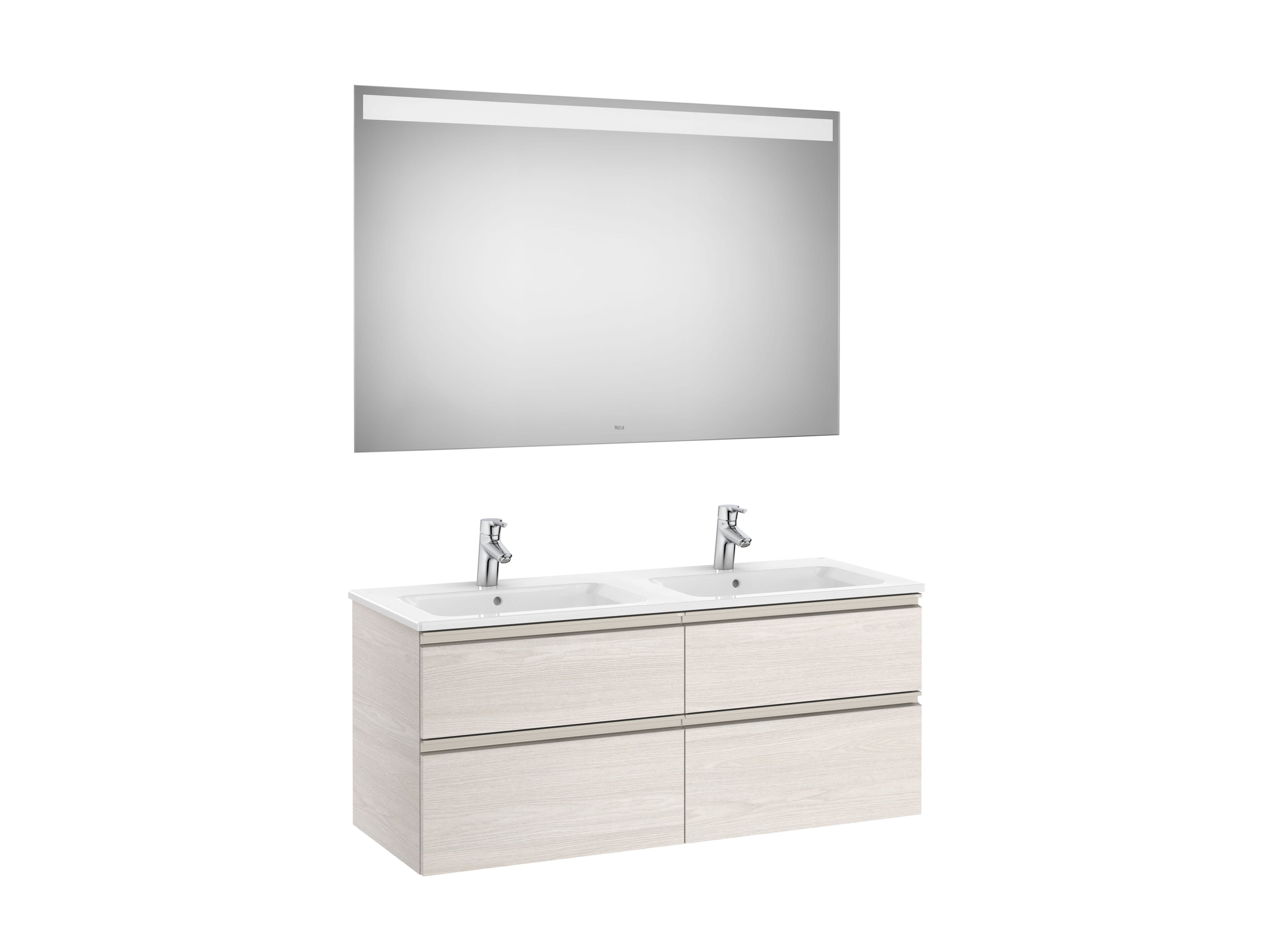 Деревянный двойной умывальник с зеркалом и встроенной раковиной Roca The Gap ARCH-00130467