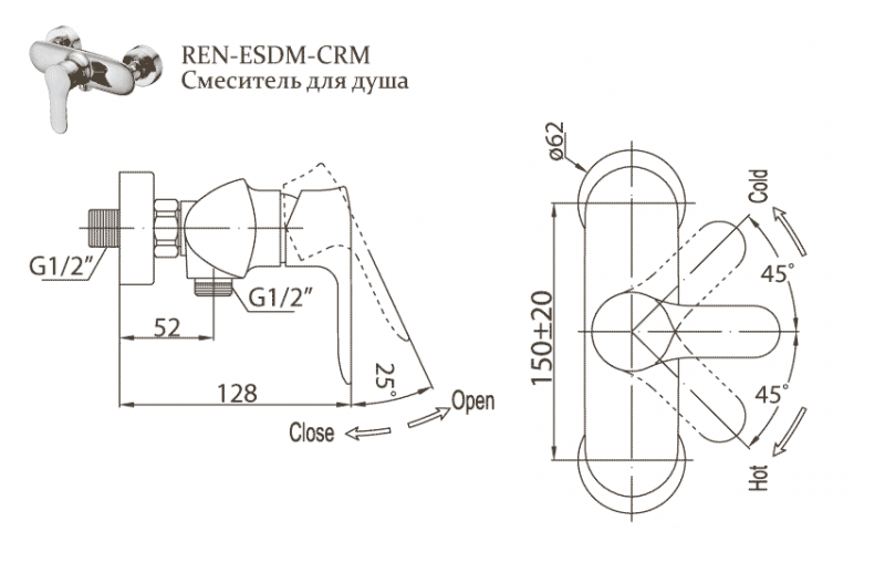 Смеситель для душа RENO REN-ESDM-CRM BELBAGNO - Вид №1