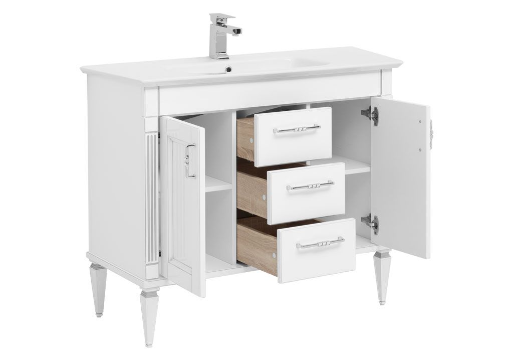 Тумба с раковиной Aquanet Селена 105 белый/серебро (3 ящика, 2 дверцы) 0020165100196393 - Вид №1
