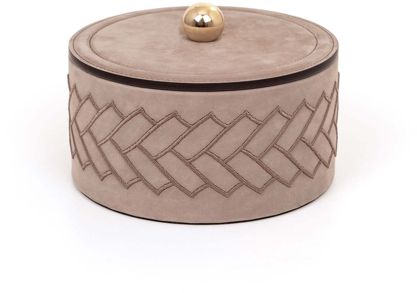Коробочка Lily - Ø 20XH8 см / металл-отделка_золото / нубук-кожа_крем