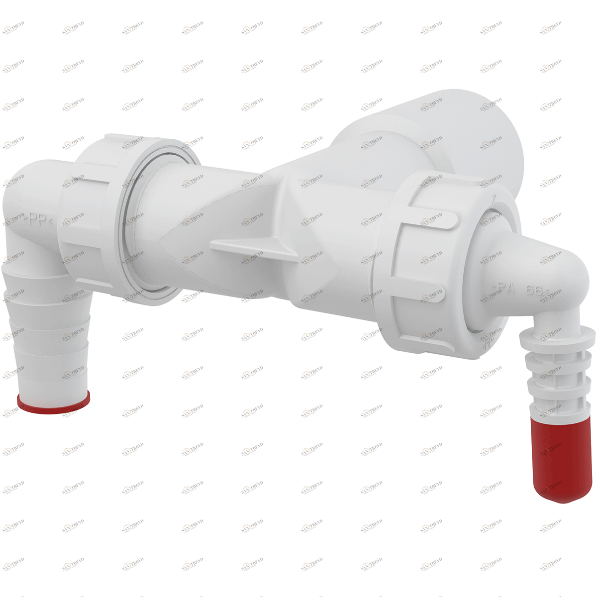 Колено с двумя штуцерами DN40/32 / 8–23 с обратными клапанами ALCAPLAST P156Z