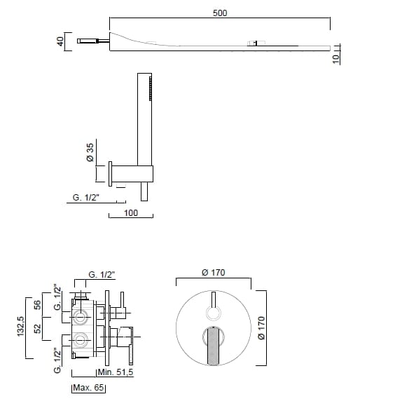 Встраиваемый смеситель для душа с душем Rubinetteria Giulini Surf Deluxe ARCH-00053148