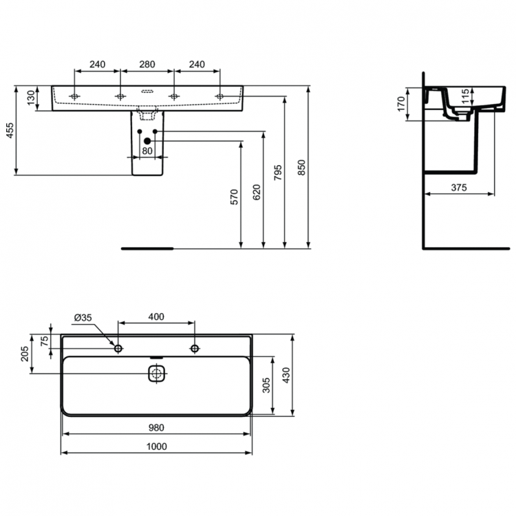 T372401 Раковина 100 см Ideal Standard STRADA II - Вид №5