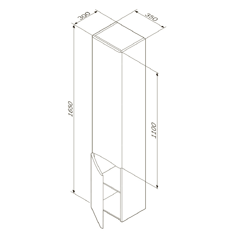 M80CHR0356WG шкаф-колонна подвесной правый 35 см двери белый глянец ш AM.PM Like - Вид №3