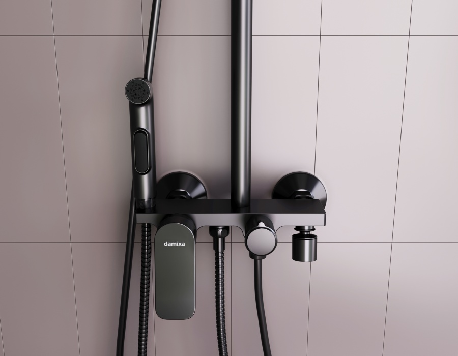 DX220920300 душевая система со смесителем-полкой: верхний душ 230*230мм ручной душ 120мм 3 Damixa Apollo - Вид №3
