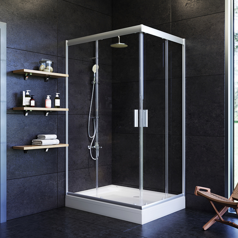 W90G-404-120290-MT Twin Slide 120x90. Душевое ограждение120x90 профиль мат хром стекло прозра AM.PM Gem - Вид №1