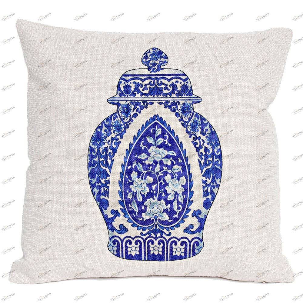 Декоративная подушка 45х45 см бело-синяя "Антик Блю" "Китайская ваза 2" BYOBJECT РИСУНОК 00-3873548 Белый;синий Object Desire 