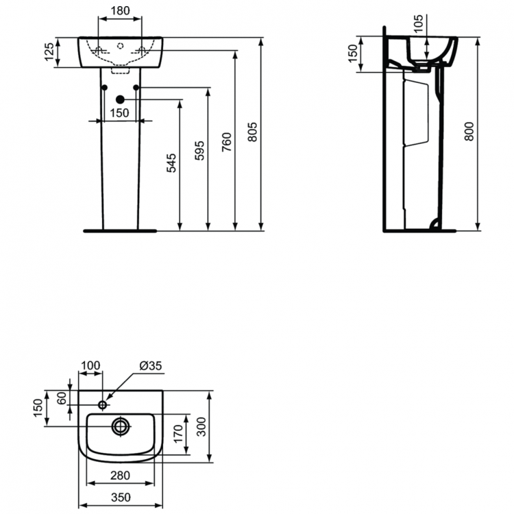 T056801 Раковина 35X30 см Ideal Standard TEMPO - Вид №3