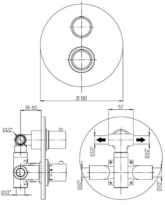 Paini Cox 78CR691TH смеситель встраиваемый для душа с дивертором  - Вид №2