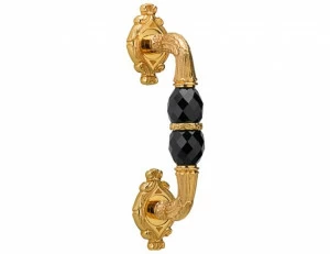 0N7105.SN0.12 Ручка дверная на розетках с черным кристаллом сваровски Золото 24К с черной патиной