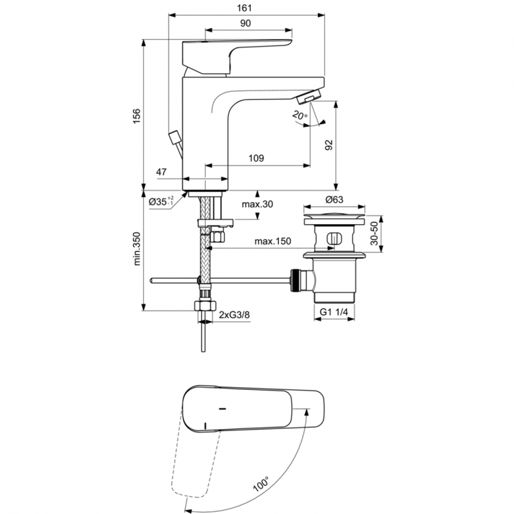 BC570AA Смеситель для раковины Ideal Standard CERAPLAN III SLIM  - Вид №4