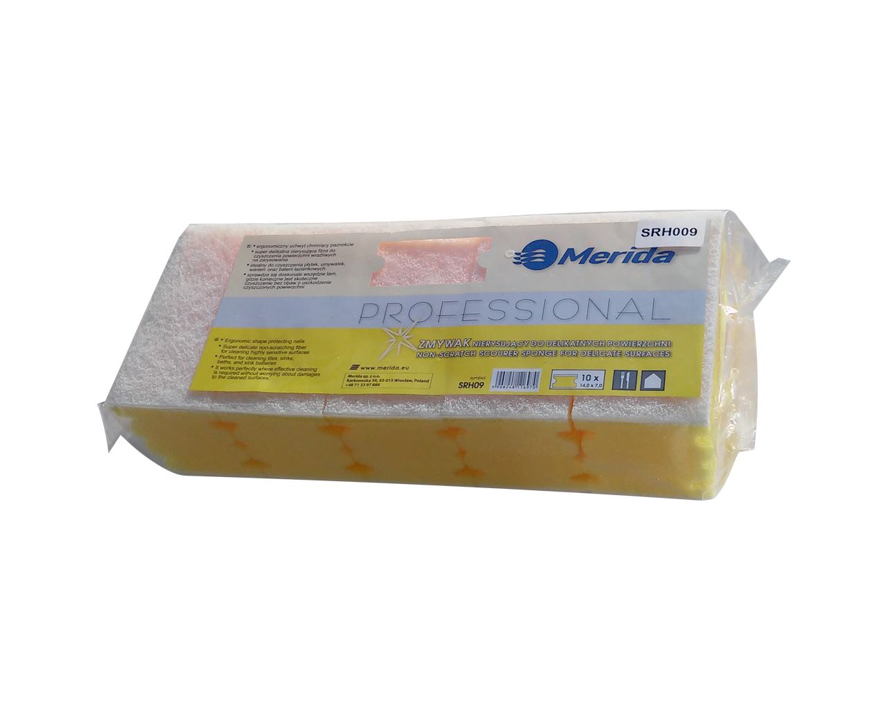 SRH009 Профессиональная нецарапающая мочалка для деликатных поверхностей, желтая пена, белое волокно, 10 шт. в упаковке Merida  - Вид №1
