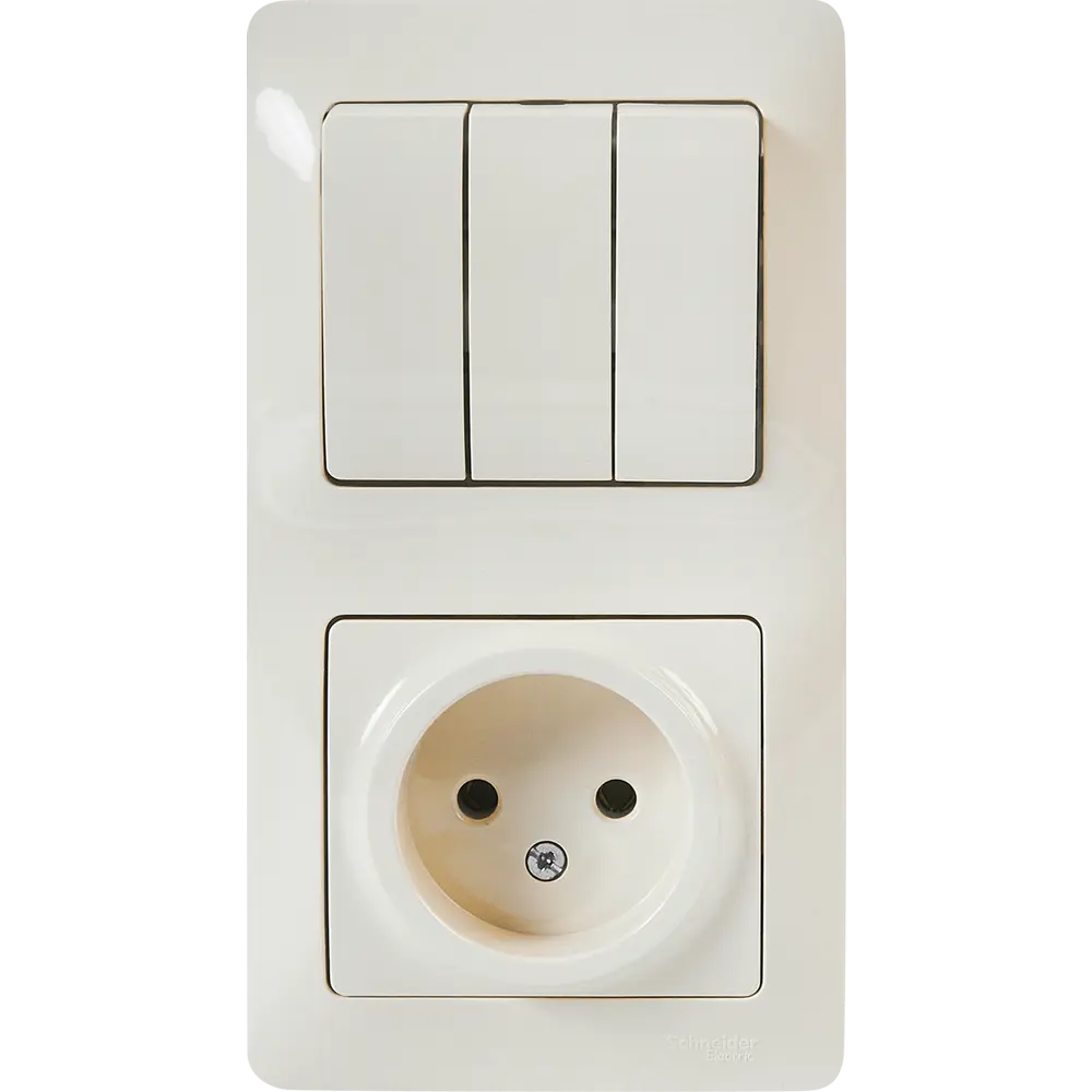 Schneider Electric Glossa — комбинированная розетка с 3-клавишным выключателем в бежевом цвете 86710709 STLM-0070898
