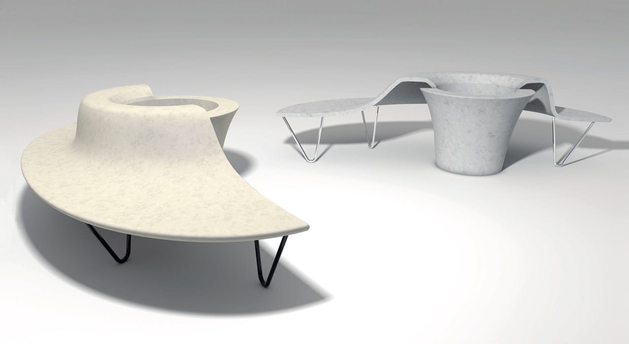 Реконструированная каменная изогнутая скамья со спинкой со встроенной плантатором Viscio Urban Design DUNA ARCH-00070983 - Вид №2