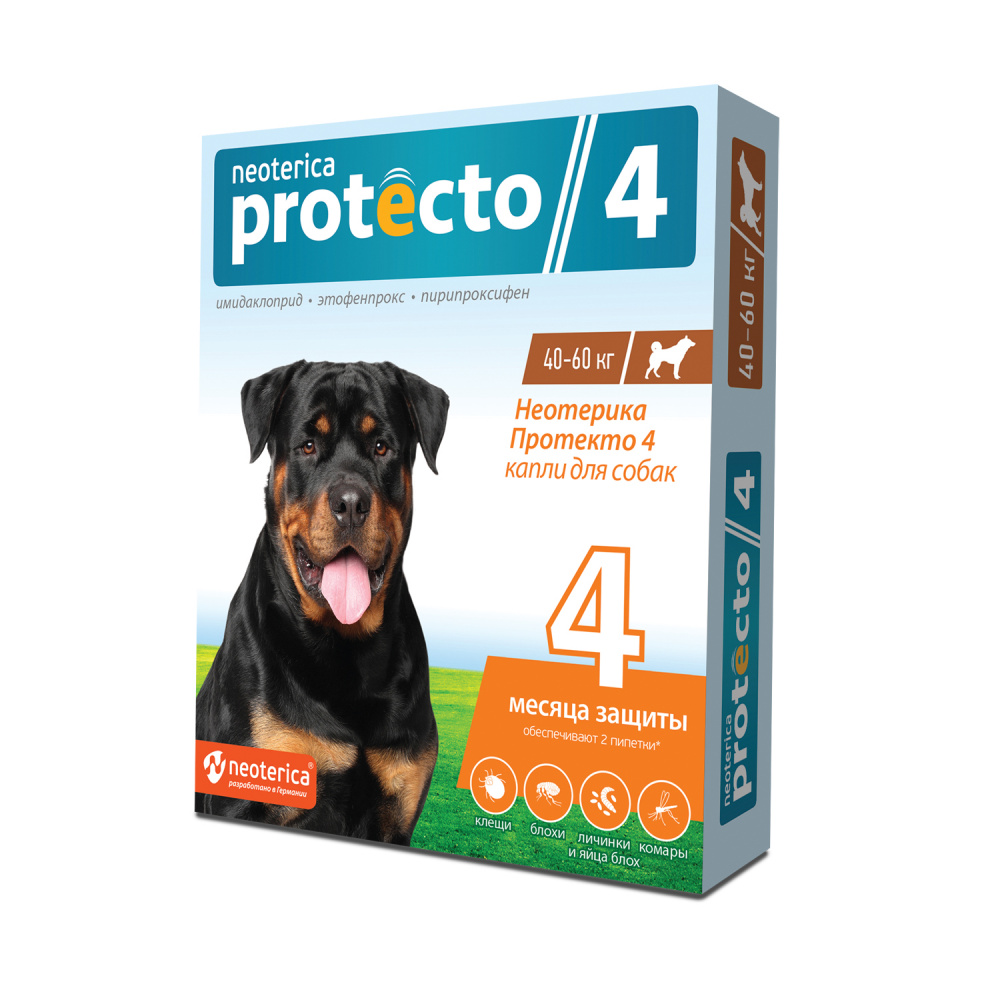 ПР0057361 Капли для собак от блох и клещей 40-60кг 2 пипетки Protecto 