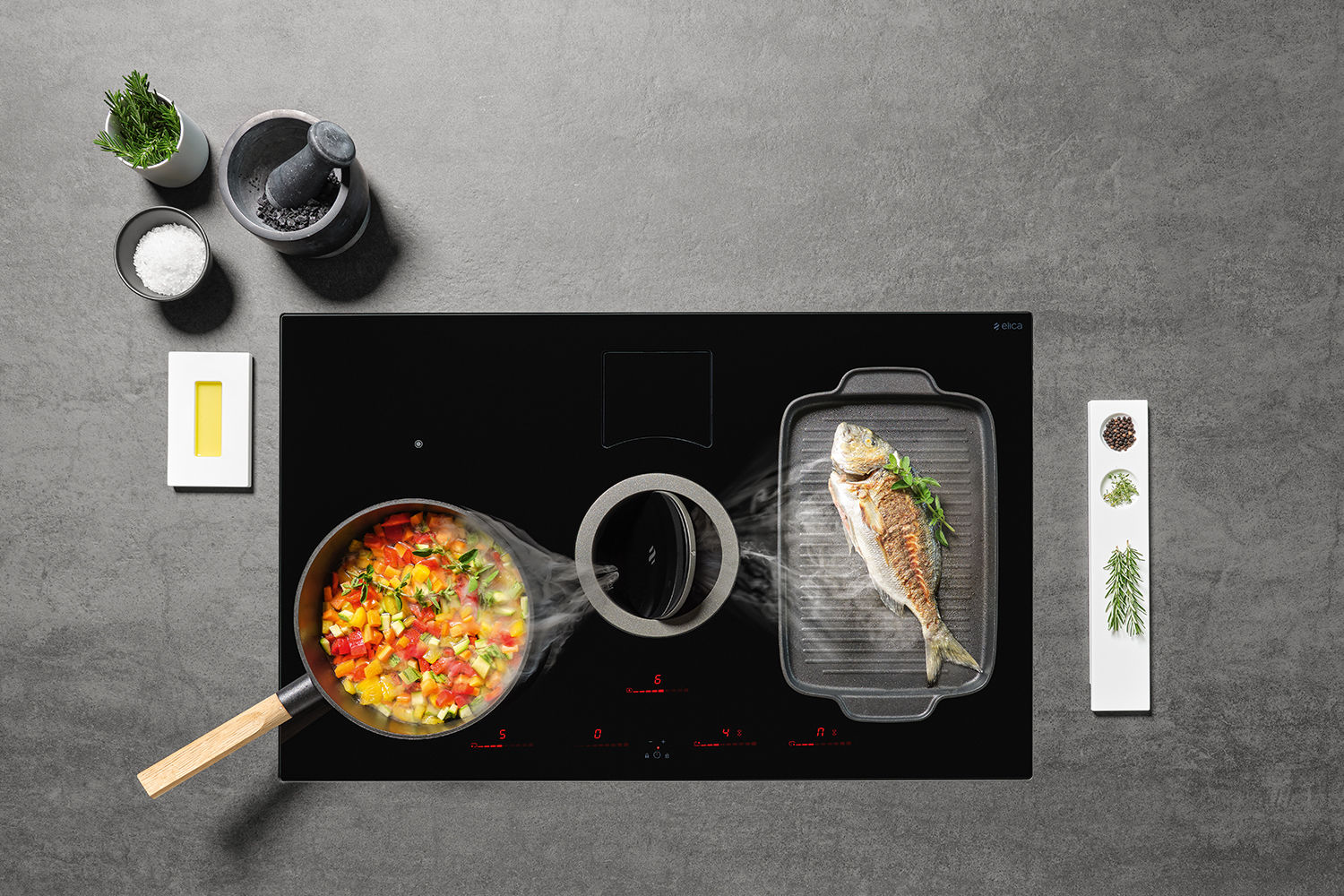 NIKOLATESLA SWITCH BL/A/83-PRF0146212A Индукционные варочные панели / индукционная, с вытяжкой, 1200 м3/ч, черная Elica  - Вид №1