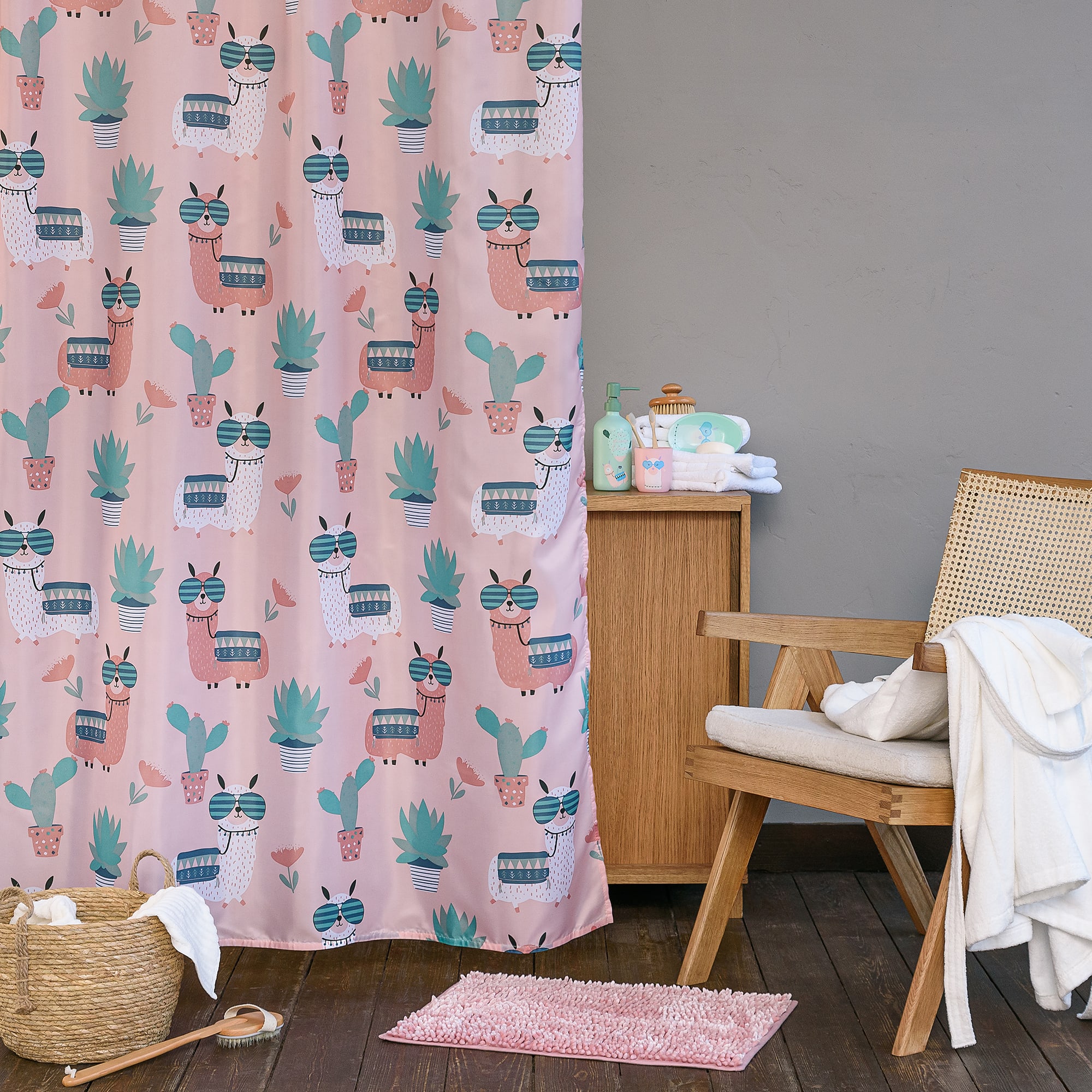 88109930 Штора для ванны 180x180 см, полиэстер, цвет розовый Lama Santreyd