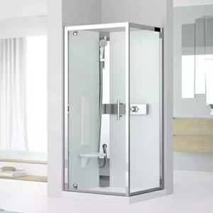 Novellini. Душевая кабина 80x80 GF80 STANDARD с низким душевым поддоном и серебристым профилем GLAX 3