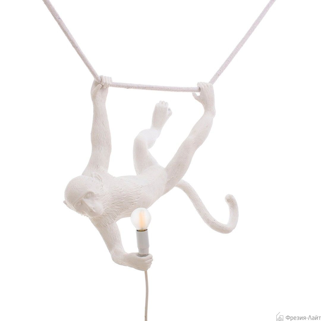 Seletti 14875 MONKEY SWING светильник подвесной обезьяна на канате белая 117603