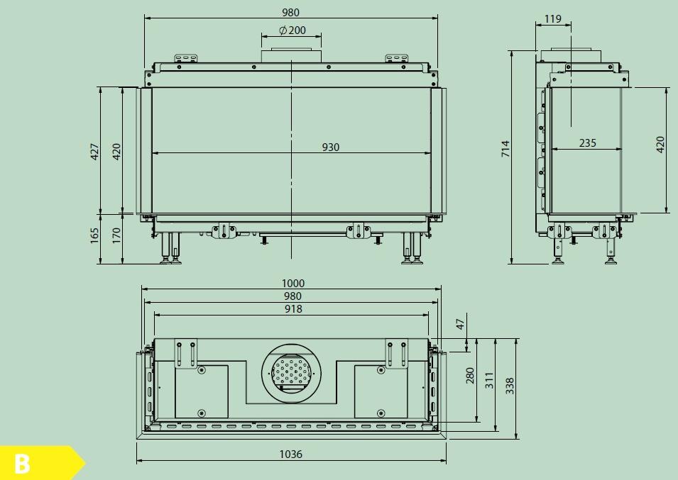 Element4 Трехсторонний газовый камин из стали с панорамным остеклением sun-id-1484545 - Вид №4