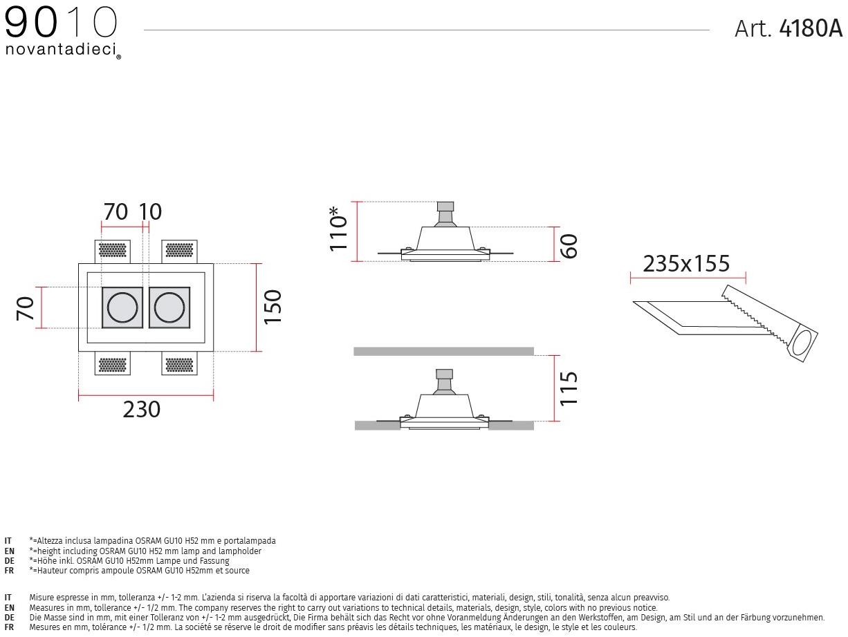 9010 novantadieci Встраиваемые настенные и потолочные светильники из cristaly®  4180a  - Вид №2