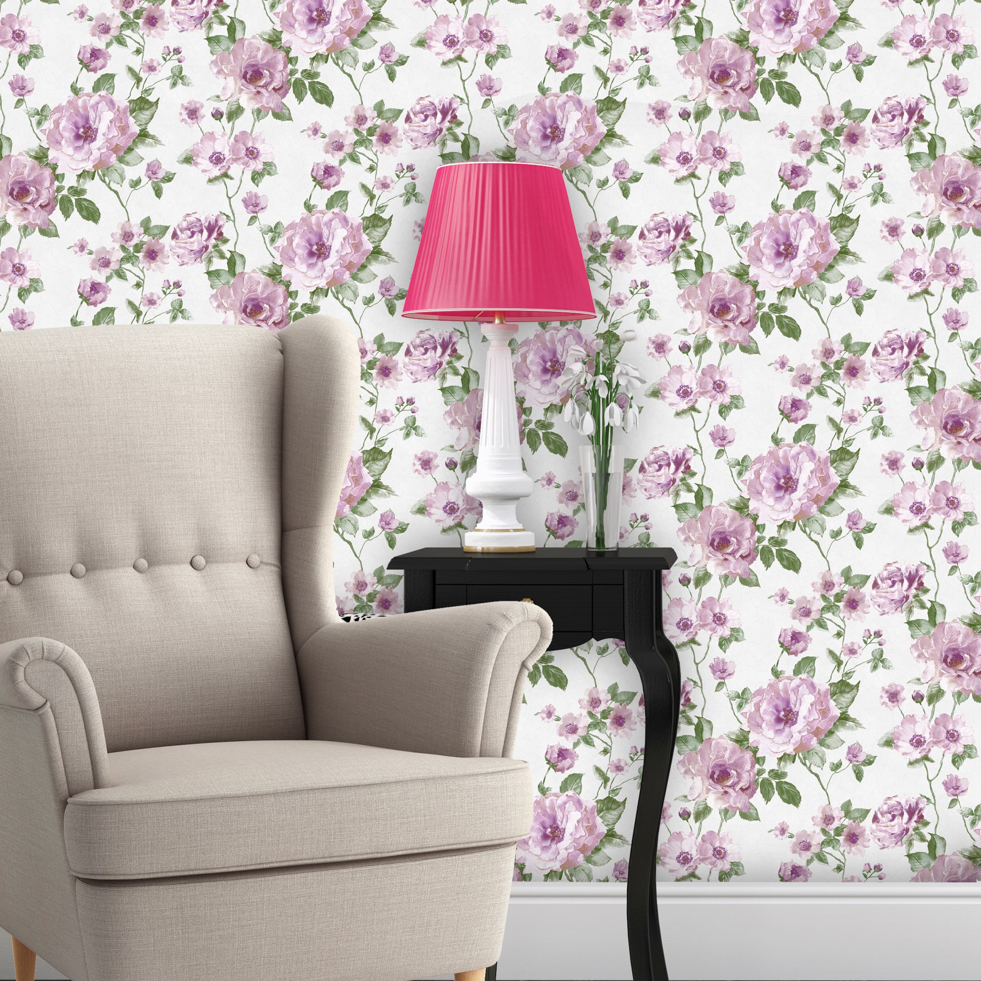 82938332 Обои бумажные 0.53 м 4619 бело-розовые Шиповник Santreyd  - Вид №2