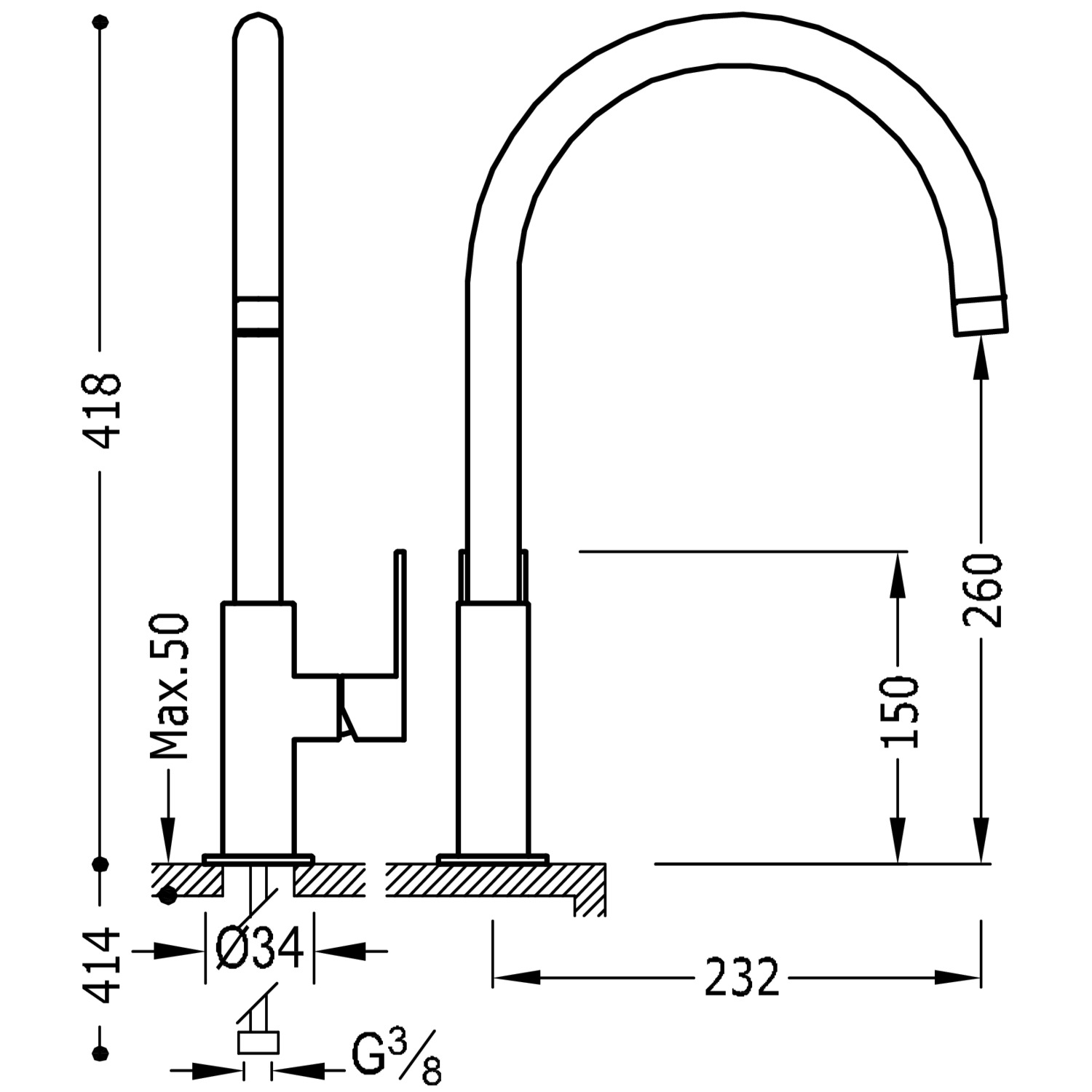 Смеситель для умывальника LOFT XXL с одной ручкой и боковым рычагом-20020506FU TRES  - Вид №1