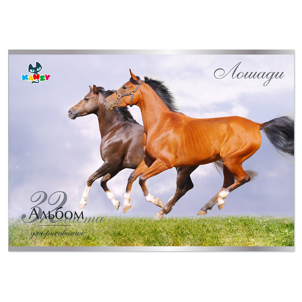 101104 Альбом для рисования "Лошади" 100 г/м2 А4 21 х 29 см на скрепке 32 л. KNY 010110_4 KANZY 