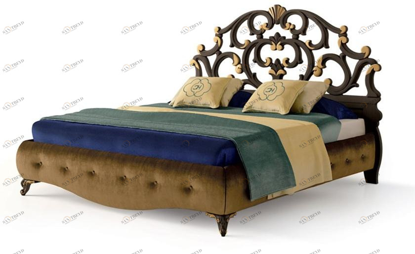 Carpanese Home Двуспальная кровать из дерева и бархата Heritage 6170