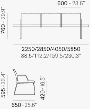 Pedrali Скамья из полипропилена со спинкой Plural P02023/24/26/29 - Вид №2