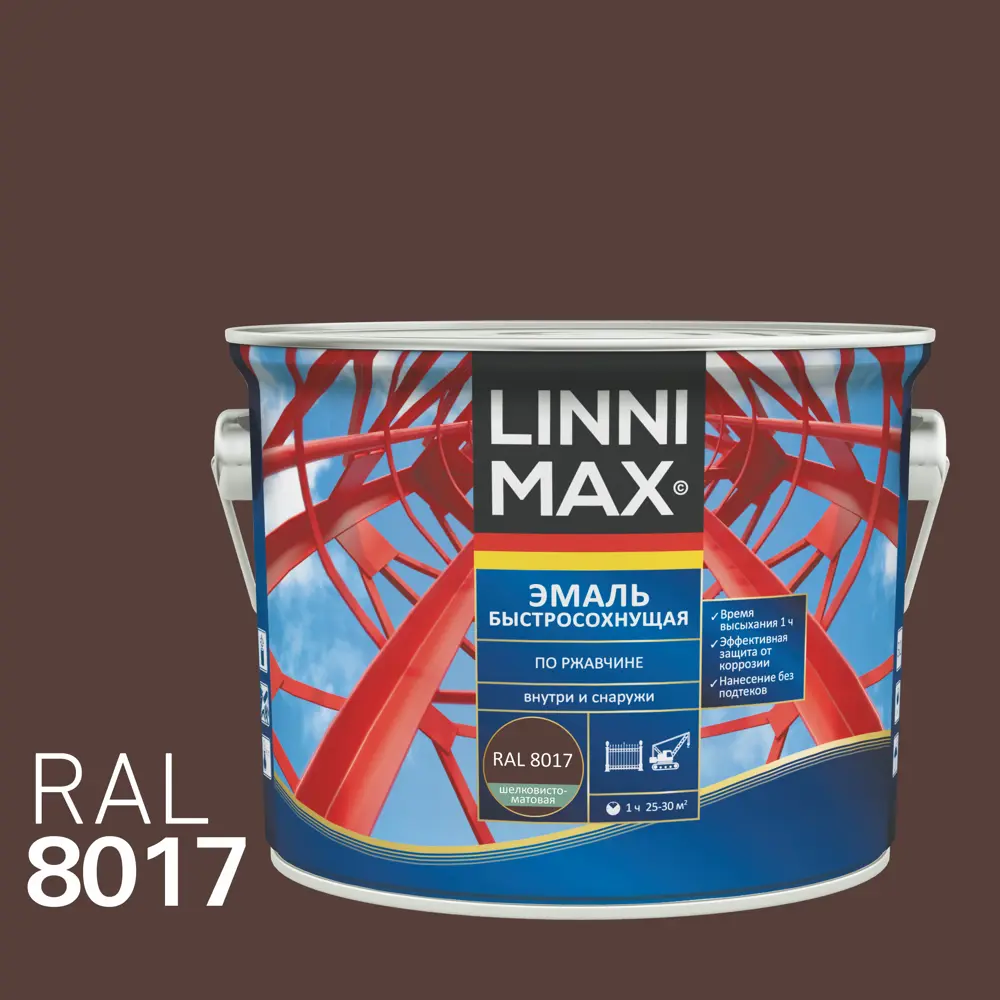 Грунт-эмаль по ржавчине Linnimax Быстросохнущая шелковисто-матовая цвет шоколадно-коричневый 2.5 л 89379720 STLM-2191311 
