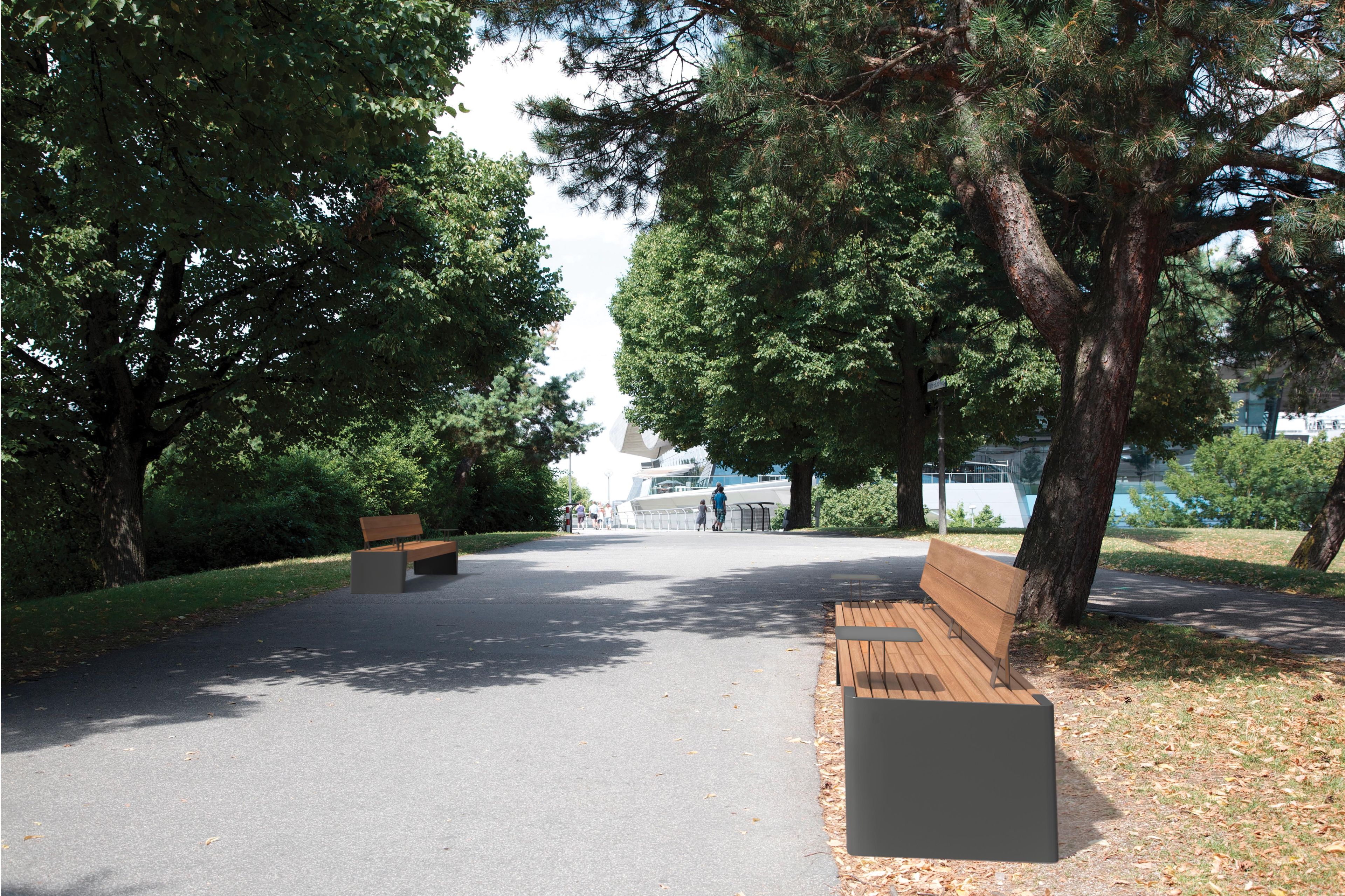 Стальная и деревянная скамья со спинкой с подлокотниками City Design Fòla ARCH-00137127 - Вид №1