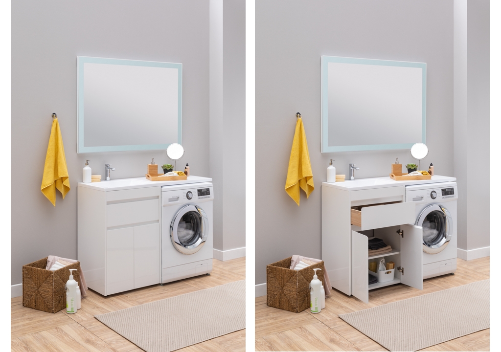 Тумба с раковиной Aquanet Токио 130 L белый (напольная, 1 ящик, 2 дверцы) 0023774600235501 - Вид №16