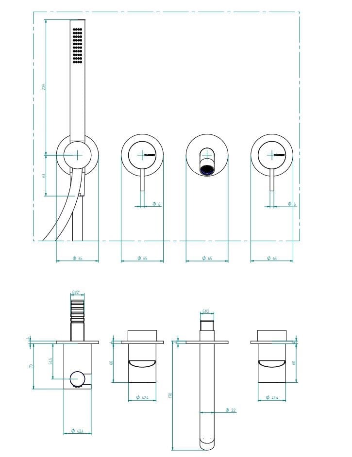Набор настенных ванн из нержавеющей стали с переключателем Zazzeri Z316 ARCH-00085474 - Вид №2