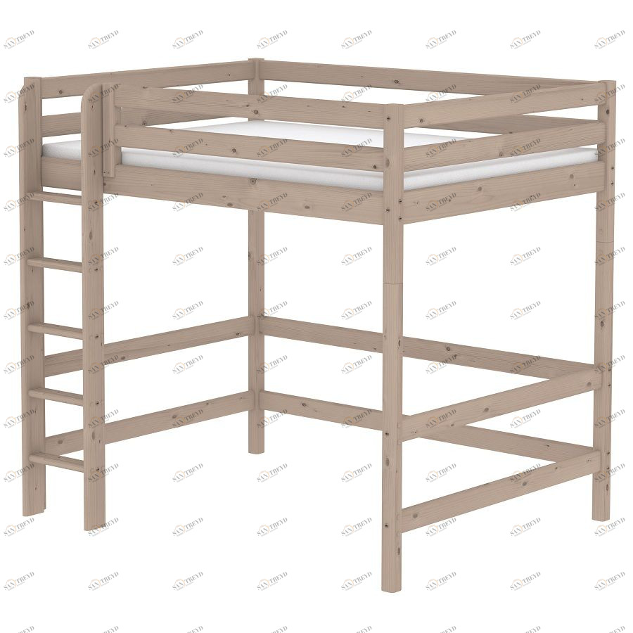 Кровать Flexa Classic высокая односпальная двухъярусная с прямой лестницей, коричневая, 200 см 90106211101