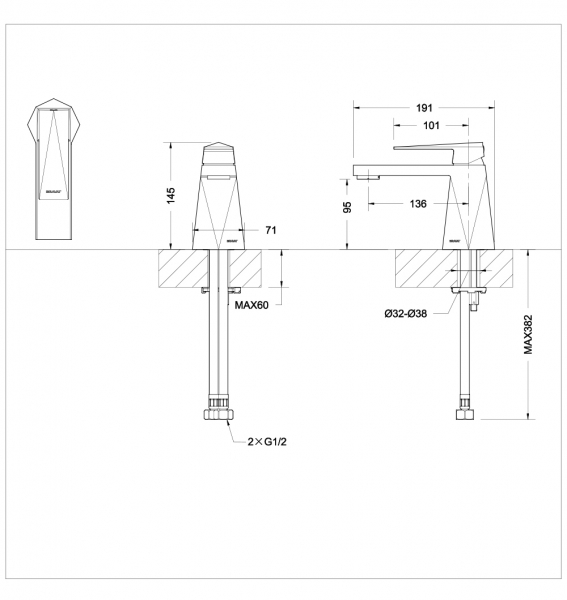 Смеситель для ванной комнаты на раковину низкий ICEBERG F176110C bravat - Вид №1