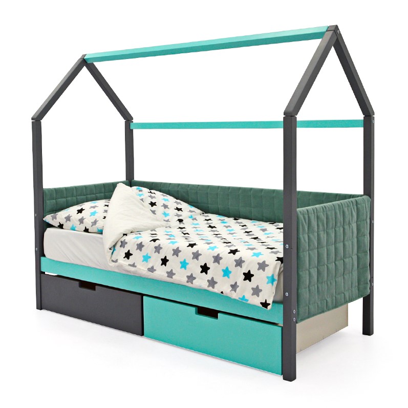 Детская кровать-домик мягкая графит-мятная Svogen БЕЛЬМАРКО  00-3873190 Серый Santreyd  - Вид №2