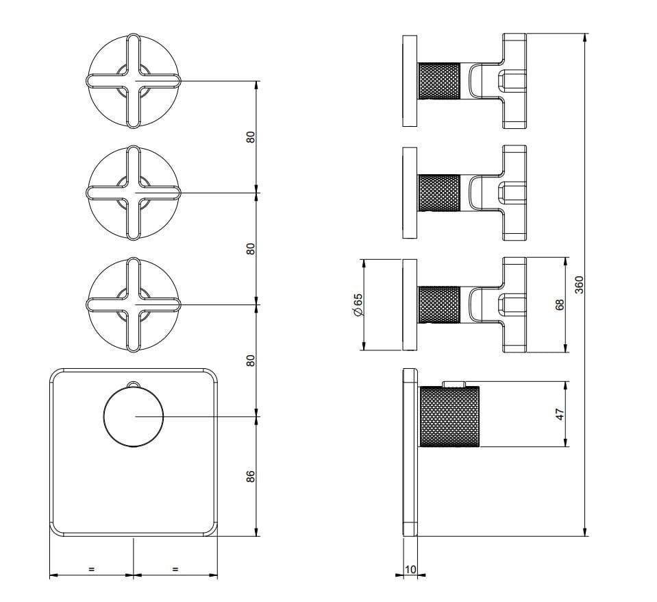 Металлический термостатический смеситель для душа с 4 отверстиями Gessi гравированный ARCH-00079801 - Вид №3